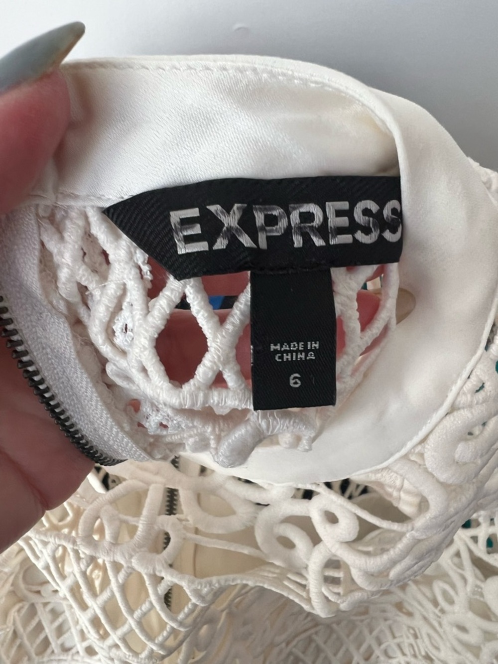Express Cream Crochet Halter Crop Top - Picture 3 of 5